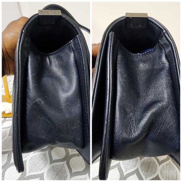 Authentic CHANEL Caviar Quilted New Medium Boy Flap Shoulder Bag Navy Blue - Picture 9 of 15